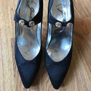 Black Silk Vintage Heels, Garolini, Italian